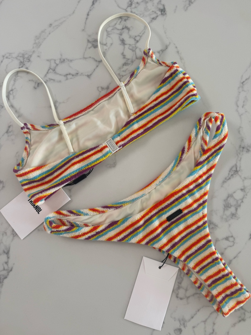 Triangl Mica Terry Towelling Crop Bikini SET - Bonn Rainbow Stripe - Size Small - Picture 2 of 8